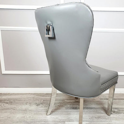 Mayfair Light Grey PU Leather Square Chrome Knocker Dining Chair-Esme Furnishings
