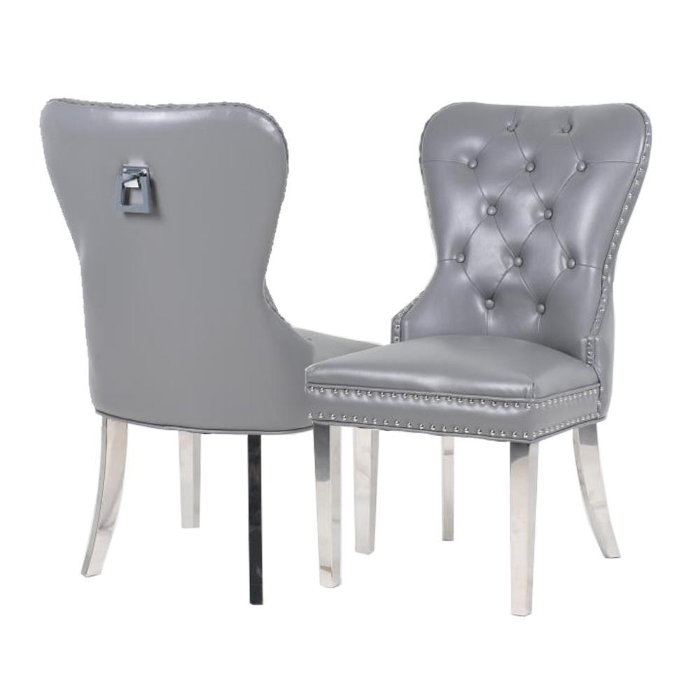 Mayfair Light Grey PU Leather Square Chrome Knocker Dining Chair-Esme Furnishings