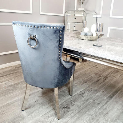 Megan Dark Grey Plush Velvet Chrome Ring Dining Chair - Special Offer-Esme Furnishings