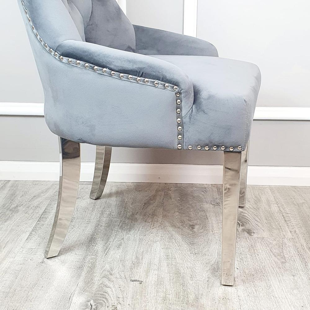 Megan Dark Grey Plush Velvet Lion Knocker Dining Chair - Special Offer-Esme Furnishings