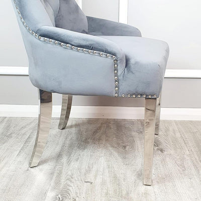 Megan Dark Grey Plush Velvet Lion Knocker Dining Chair - Special Offer-Esme Furnishings