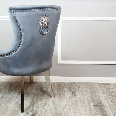Megan Dark Grey Plush Velvet Lion Knocker Dining Chair - Special Offer-Esme Furnishings