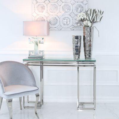 Meridius Glass & Stainless Steel Console Table-Esme Furnishings