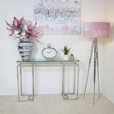 Meridius Glass & Stainless Steel Console Table-Esme Furnishings