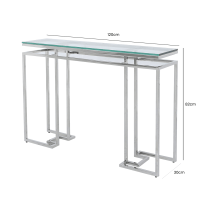 Meridius Glass & Stainless Steel Console Table-Esme Furnishings