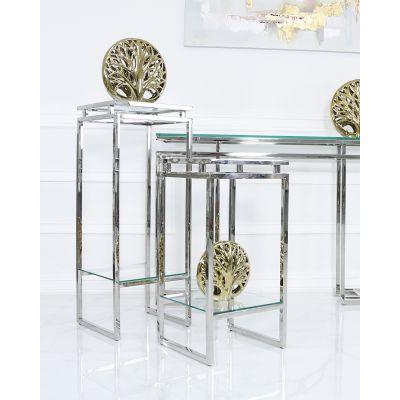 Meridius Glass & Stainless Steel Side/Plant Table-Esme Furnishings