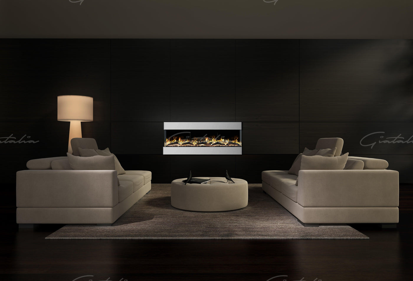 Mirage Panoramic Electric Media Wall HD LED Mantel Inset Fire Grey - 60"-Esme Furnishings