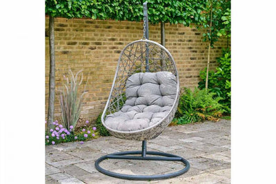 Garden Lounger Grey Swinging Hanging Luxury Egg Chair With Cushions-Esme Furnishings