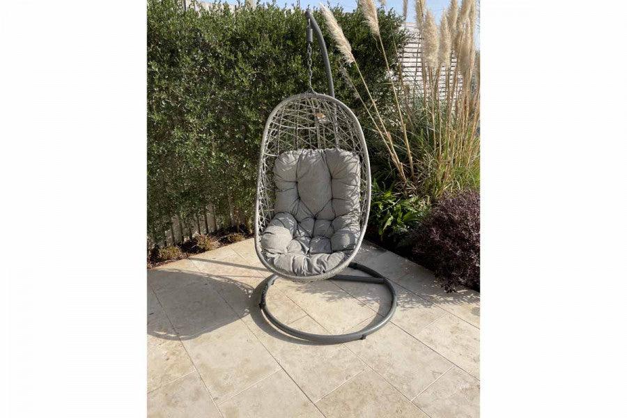 Garden Lounger Grey Swinging Hanging Luxury Egg Chair With Cushions-Esme Furnishings