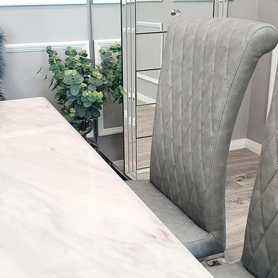 Nicole Light Grey Leather Cross Stitch Dining Chair-Esme Furnishings