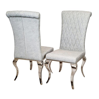 Nicole Light Grey Leather Cross Stitch Dining Chair-Esme Furnishings