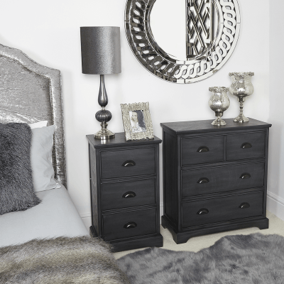 Oslo Grey 3 Drawer Bedside Cabinet-Esme Furnishings