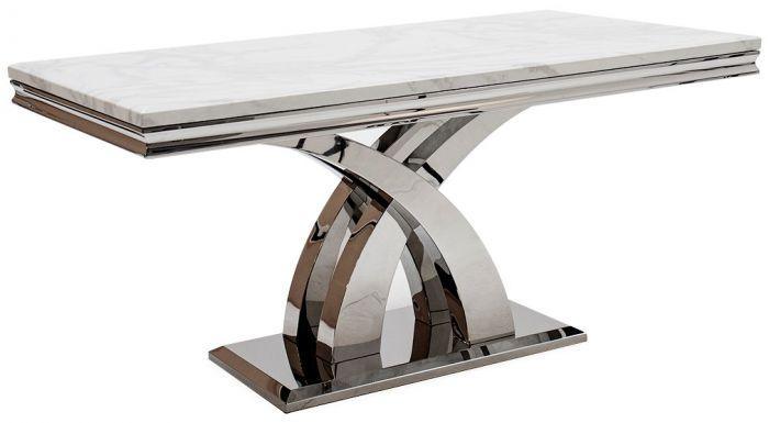 Ottavia 180cm Grey Marble Dining Table + Grey Lion Knocker Faux Leather Chairs-Esme Furnishings