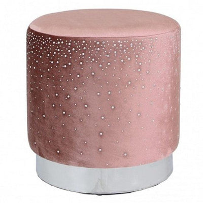 Pink Plush Velvet Round Stool with Sparkle Pattern-Esme Furnishings