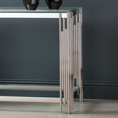 Colmar Stainless Steel & Glass Console Table-Esme Furnishings