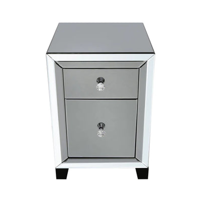 Omano Smoked Glass Mirrored 2 Drawer Bedside Cabinet Side Table-Esme Furnishings