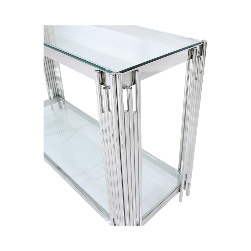 Colmar Stainless Steel & Glass Console Table-Esme Furnishings