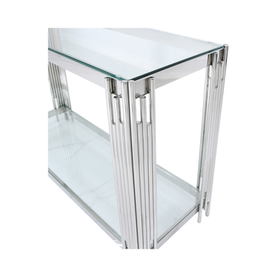 Colmar Stainless Steel & Glass Console Table-Esme Furnishings