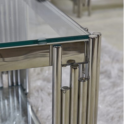 Colmar Stainless Steel & Glass Console Table-Esme Furnishings