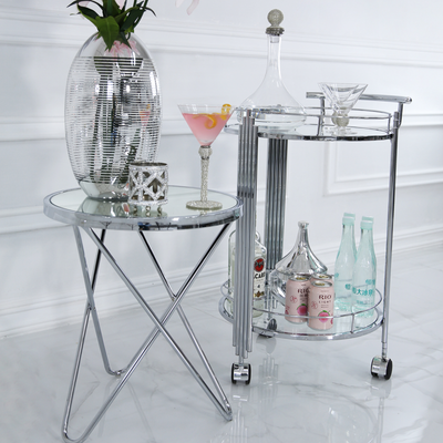 Cohen Chrome And Clear Glass Drinks Trolley-Esme Furnishings