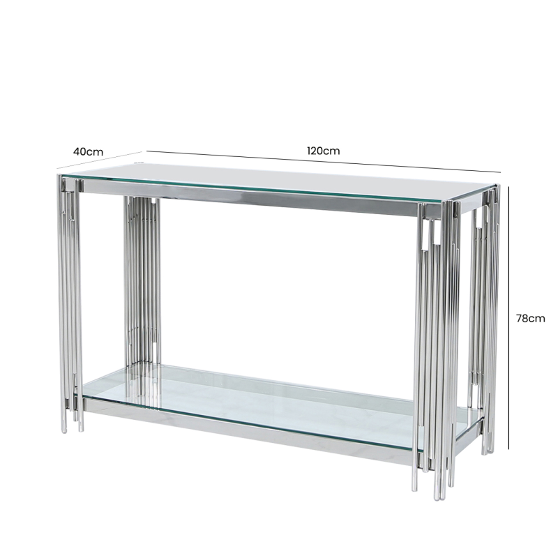 Colmar Stainless Steel & Glass Console Table-Esme Furnishings