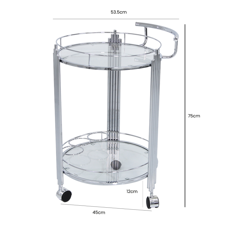 Cohen Chrome And Clear Glass Drinks Trolley-Esme Furnishings