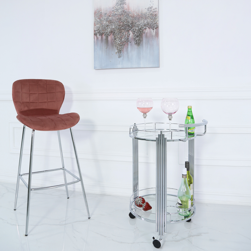 Cohen Chrome And Clear Glass Drinks Trolley-Esme Furnishings