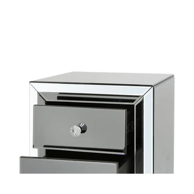 Omano Smoked Glass Mirrored 2 Drawer Bedside Cabinet Side Table-Esme Furnishings