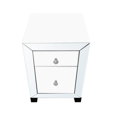 Omano White Glass Mirrored 2 Drawer Bedside Cabinet Side Table-Esme Furnishings