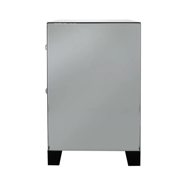 Omano Smoked Glass Mirrored 2 Drawer Bedside Cabinet Side Table-Esme Furnishings