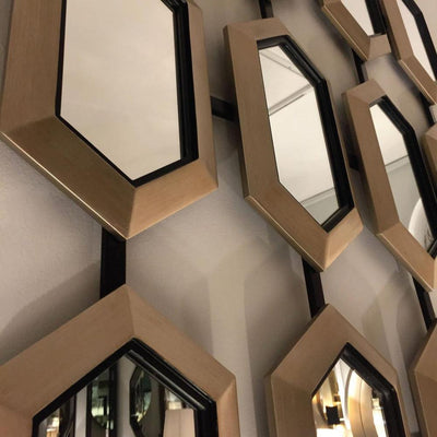 RV Astley Hex Mirror in Champagne Silver Leaf and Black Trim-Esme Furnishings