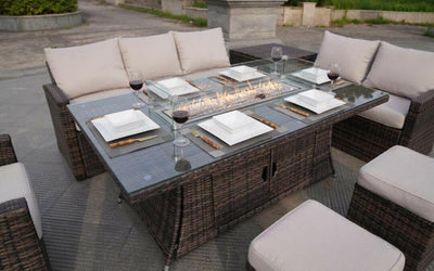 8 Seater Rattan Outdoor Garden Furniture Set With Gas Fire Pit Table-Esme Furnishings
