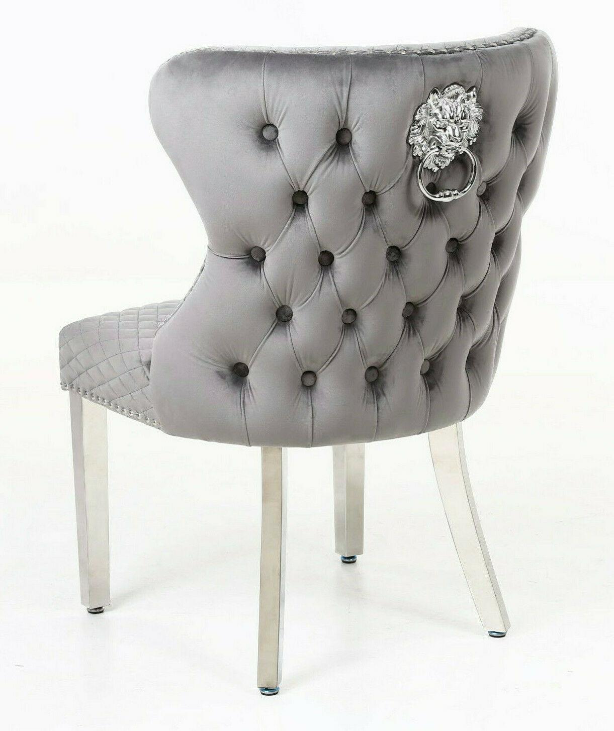 Louis 200cm Grey Marble Dining Table + Valentino Lion Knocker Velvet Chairs-Esme Furnishings