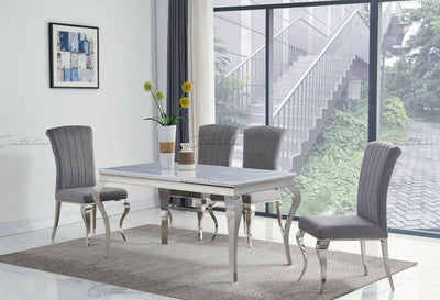 Louis 140cm Grey Marble Dining Table + Louis Plush Velvet Dining Chairs-Esme Furnishings
