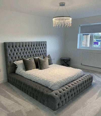 The Mayfair Upholstered Plush Velvet Button Bed Frame-Esme Furnishings