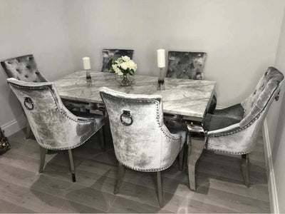 Louis 120cm Grey Marble Dining Table + Belle Plush Velvet Chairs-Esme Furnishings