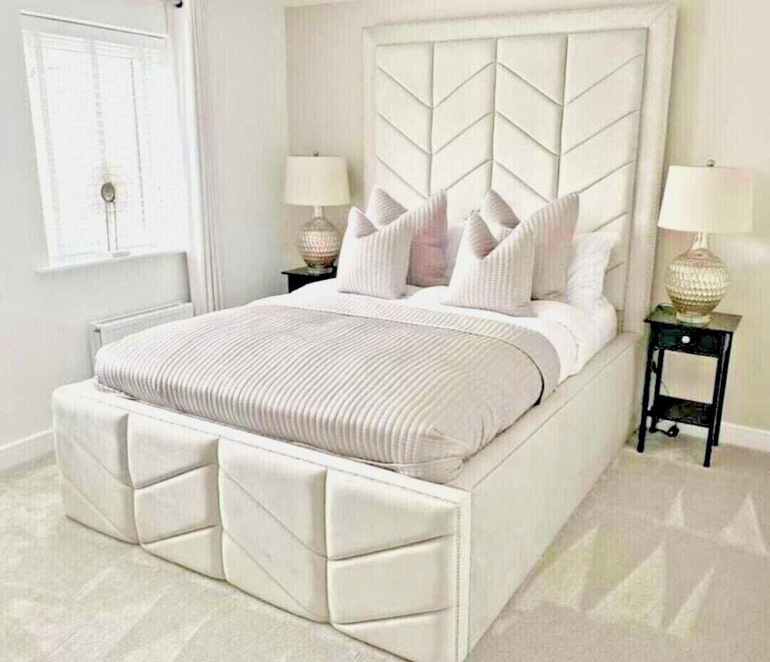 The Miami Panel Upholstered Plush Velvet Bed Frame-Esme Furnishings