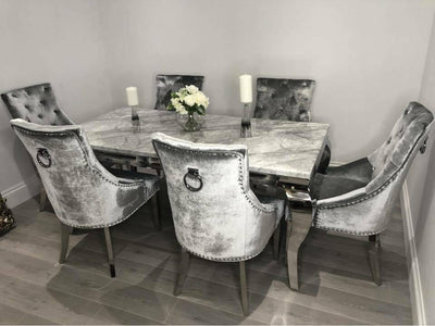 Louis 200cm White Marble Dining Table + Belle Plush Velvet Chairs-Esme Furnishings