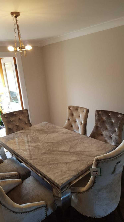 Louis 120cm White Marble Dining Table + Belle Plush Velvet Chairs-Esme Furnishings