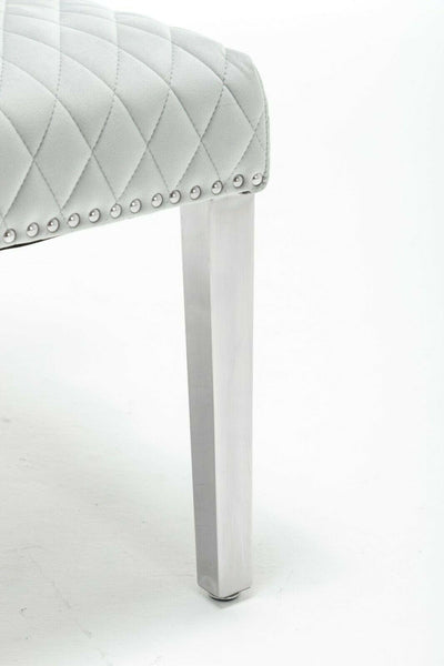Arianna 180cm White Marble Dining Table + Light Grey Button Lion Knocker Velvet Chairs-Esme Furnishings