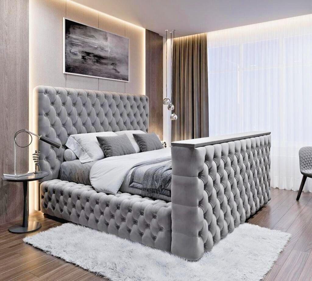 The Logan Upholstered Chesterfield Plush Velvet TV Bed Frame-Esme Furnishings