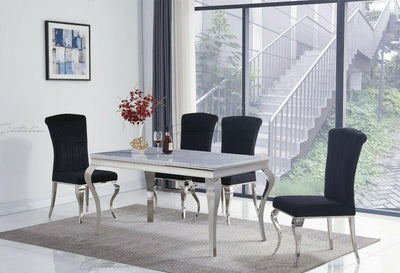 Louis 180cm White Marble Dining Table + Louis Plush Velvet Dining Chairs-Esme Furnishings