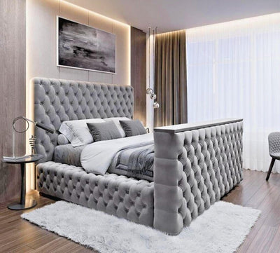 The Logan Upholstered Chesterfield Plush Velvet TV Bed Frame-Esme Furnishings