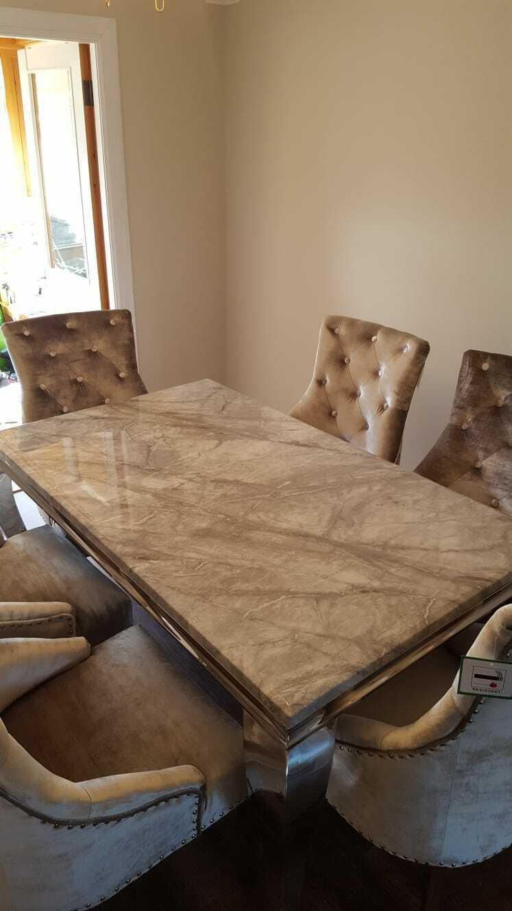 Louis 120cm White Marble Dining Table + Belle Plush Velvet Chairs-Esme Furnishings