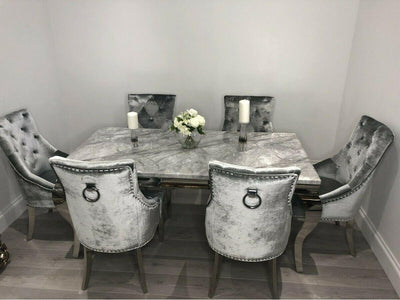 Louis Grey Marble 150CM Dining Table + Belle Silver Grey Chairs, Bench Option-Esme Furnishings