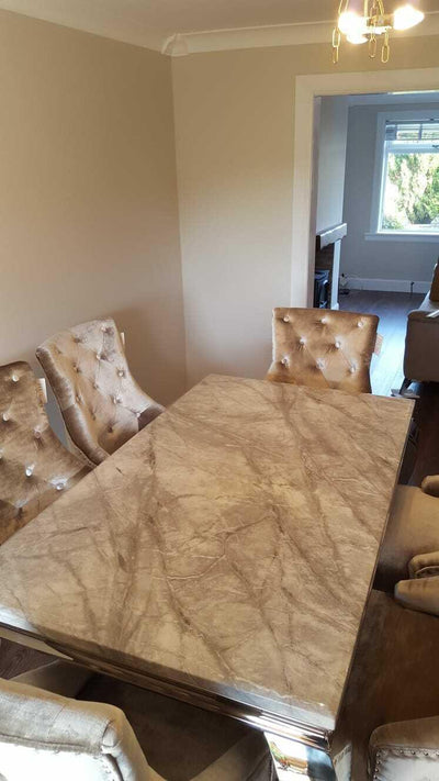 Louis 120cm White Marble Dining Table + Belle Plush Velvet Chairs-Esme Furnishings