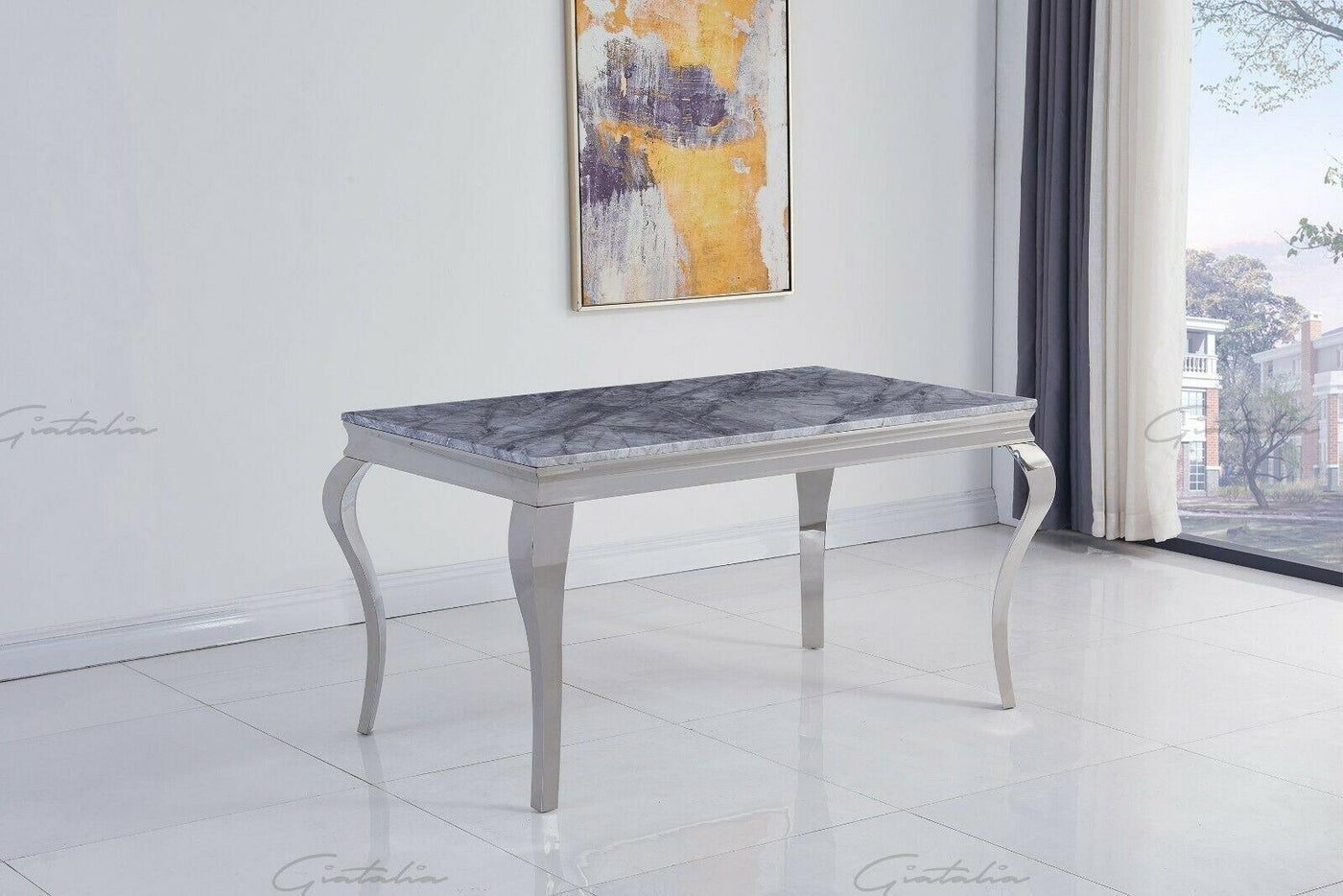 Louis 140cm Grey Marble Dining Table + Louis Plush Velvet Dining Chairs-Esme Furnishings