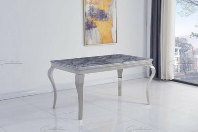 Louis 140cm Grey Marble Dining Table + Louis Plush Velvet Dining Chairs-Esme Furnishings