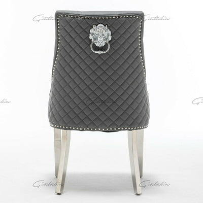 Arturo 180cm Grey Marble Dining Table + Grey Lion Knocker Faux Leather Chairs-Esme Furnishings