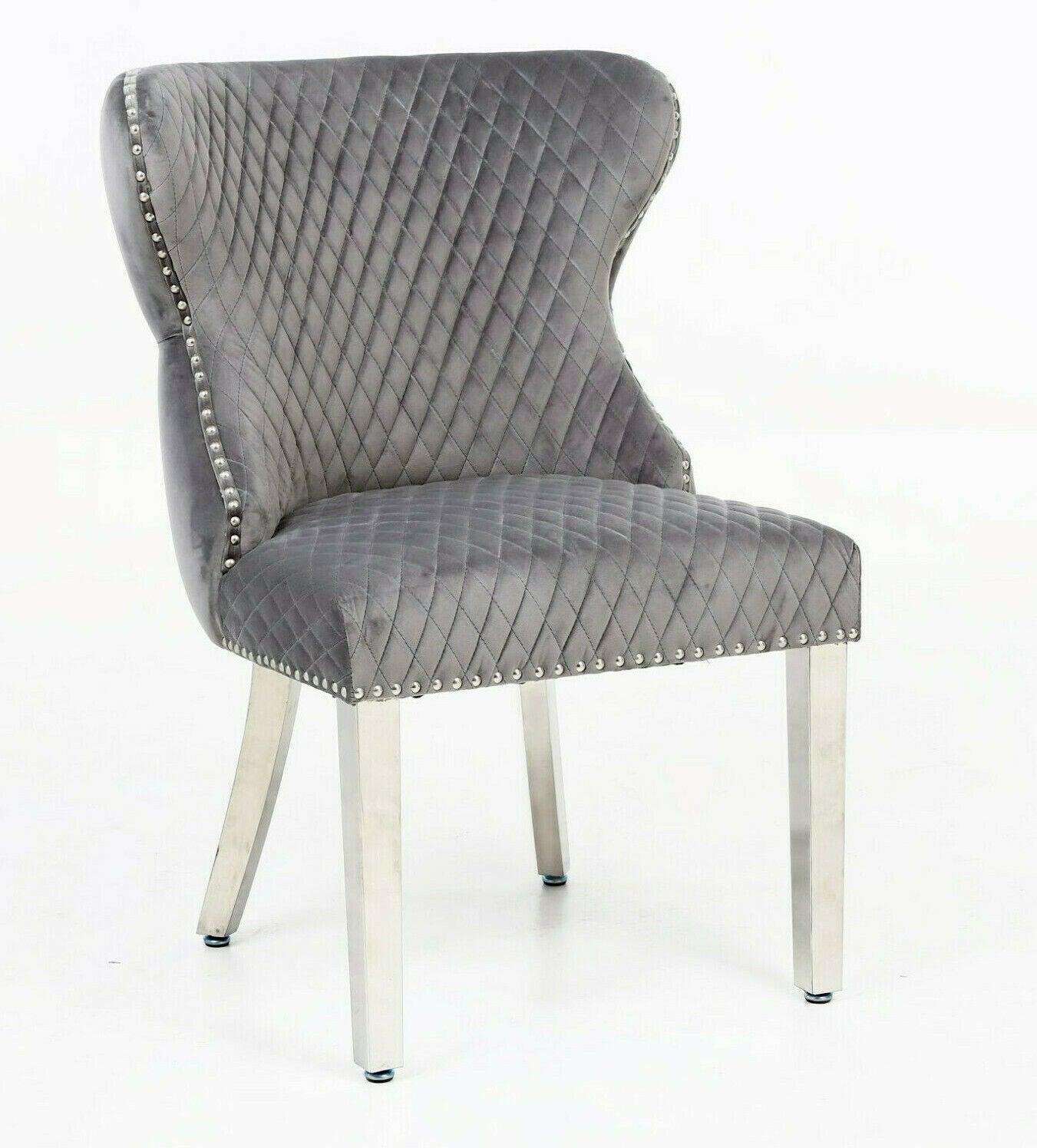 Arianna 200cm Grey Marble Dining Table + Valentino Button Back Lion Knocker Velvet Chairs-Esme Furnishings